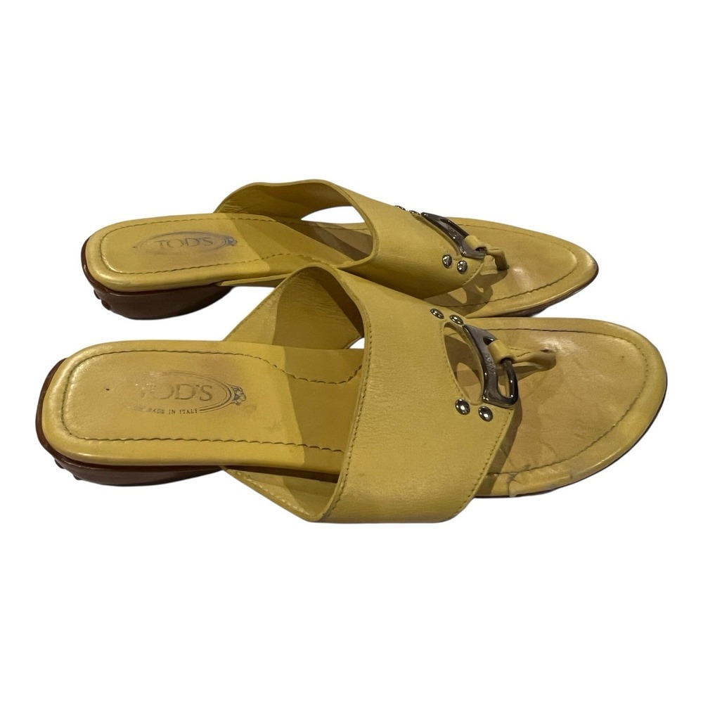 Tod's Yellow Thong Leather Sandals W/ Silver Accent 6 Luxury Vintage Y2K Italy